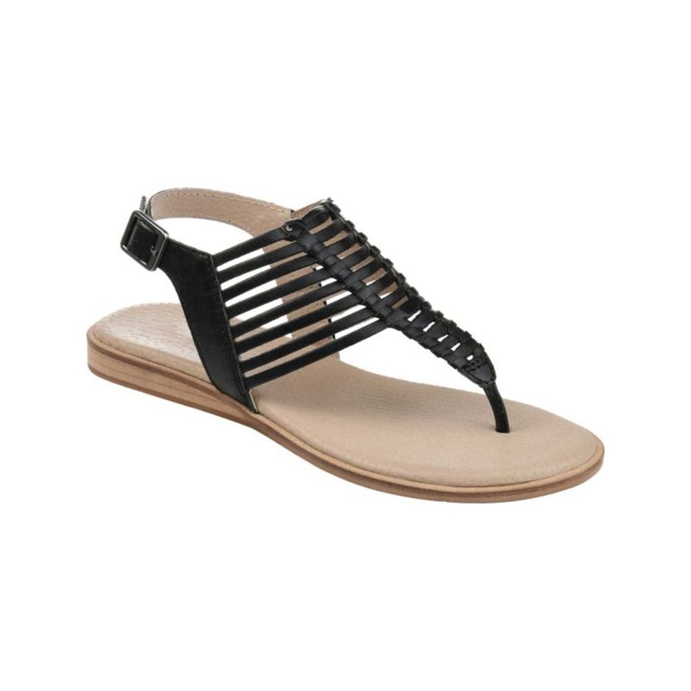 JOURNEE SIGNATURE Womens Black Strappy Davis Round Toe Buckle Thong Sandals 10 M